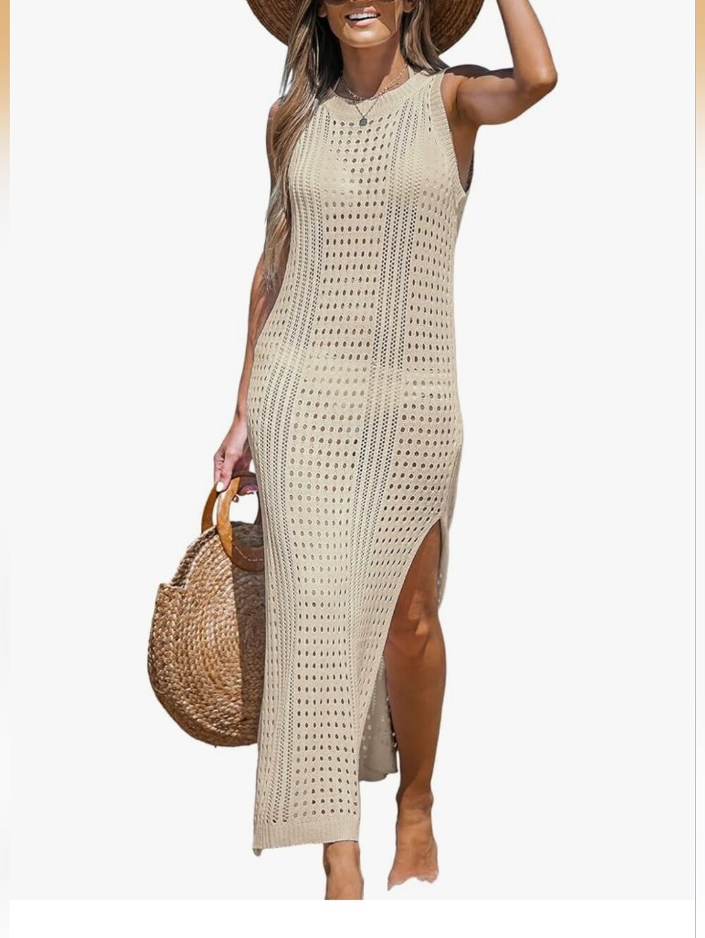 Bathing Suit Crew Neck Sleeveless Cover Up Size Small Ivory Colored